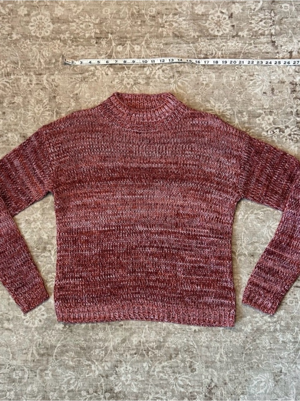Marled Red Knit Turtleneck Sweater